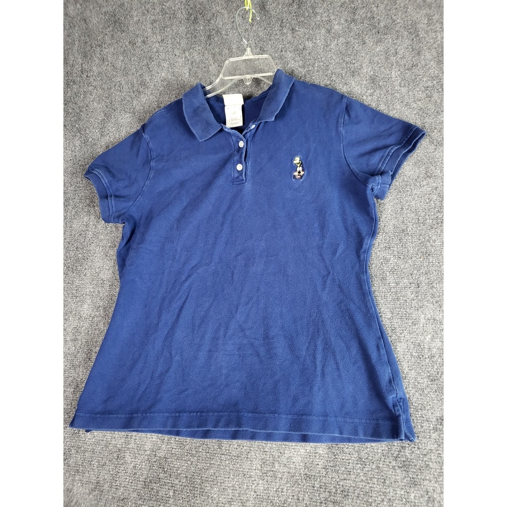 Disney‎ Shopping Polo Shirt Goofy Embroidered Short Sleeve Top Blue Women Sz L